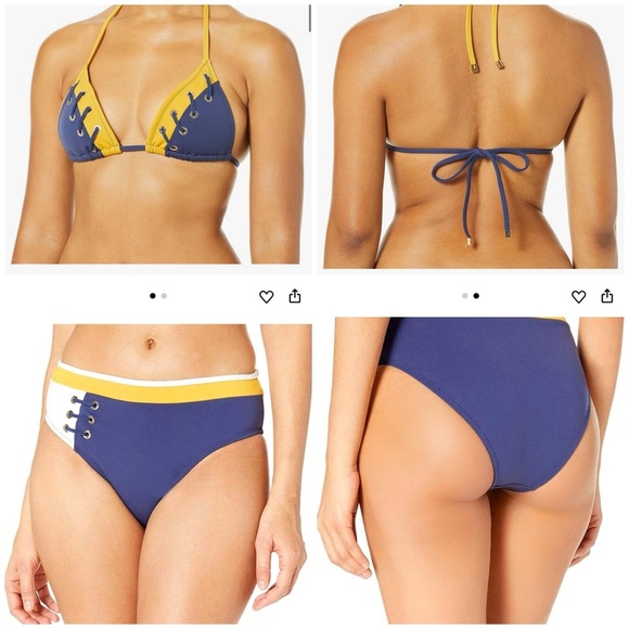 10 Crosby Derek Lam blue gold white retro color block bikini lace up Size M - Picture 6 of 7